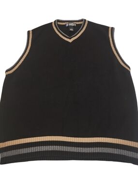 Varsity Black V-Neck Knit Sweater Vest with Tan & Gray Trim